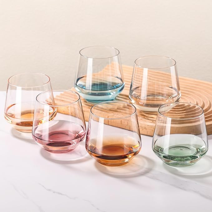 Colored Stemless Wine Glasses Set 6-Colorful Stemless Wine Glasses for Wine water,whiskies, juice... | Amazon (US)