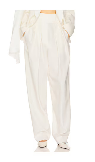 High Waist Pleated Suit Trouser in Wool in Cream | Revolve Clothing (Global)
