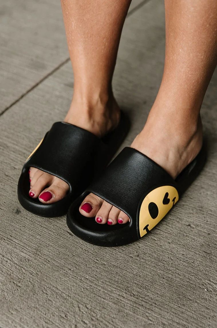 Smiley Slide Sandals - Black | Mindy Mae's Market