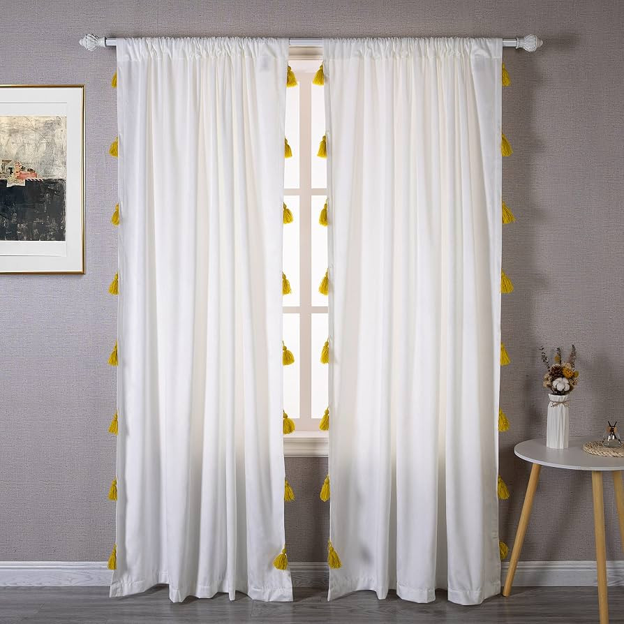 DriftAway Boho Velvet Handmade Tassel Curtain Room Darkening Thermal Insulated Window Curtain Rod... | Amazon (US)