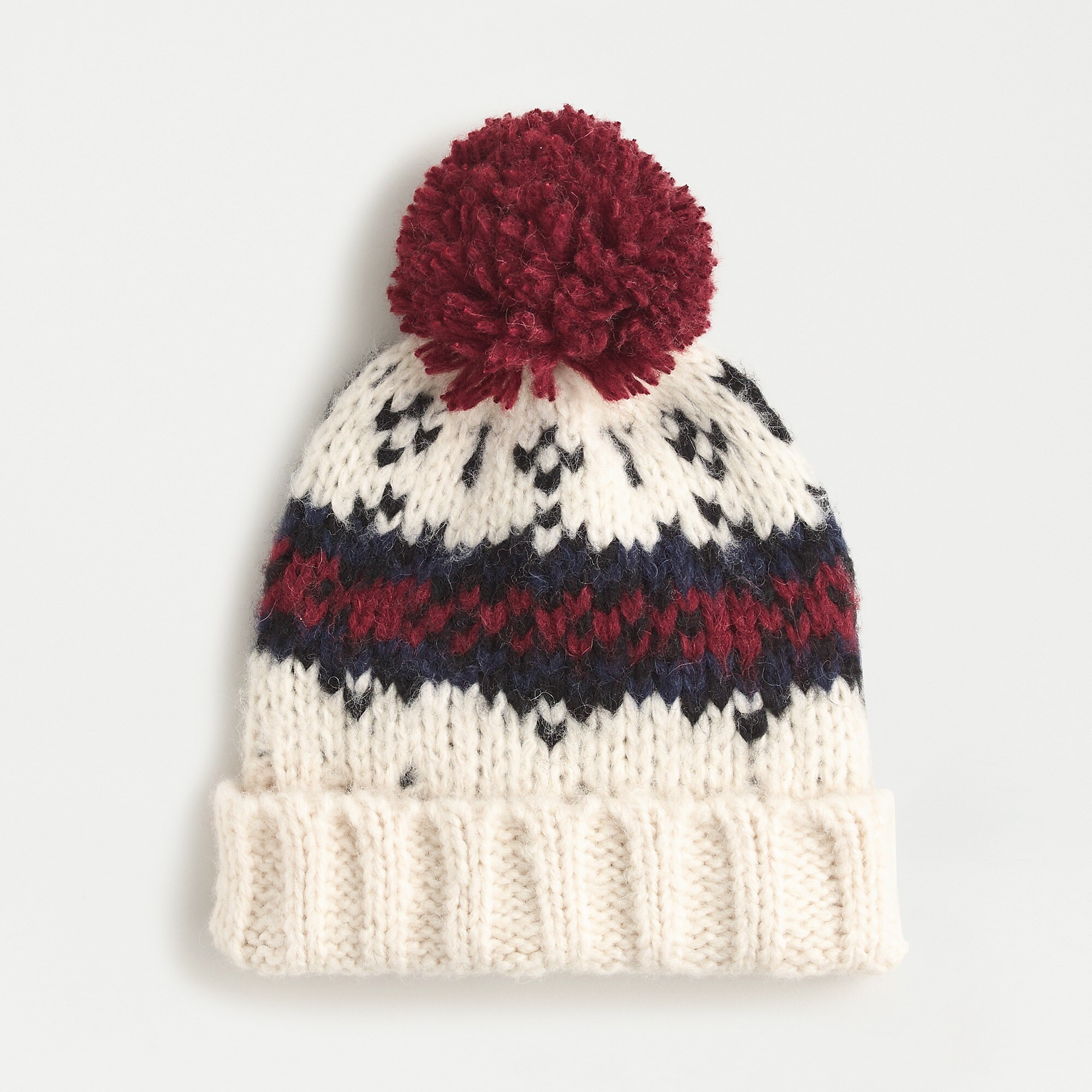 Chunky knit pom-pom beanie in Fair Isle | J. Crew US