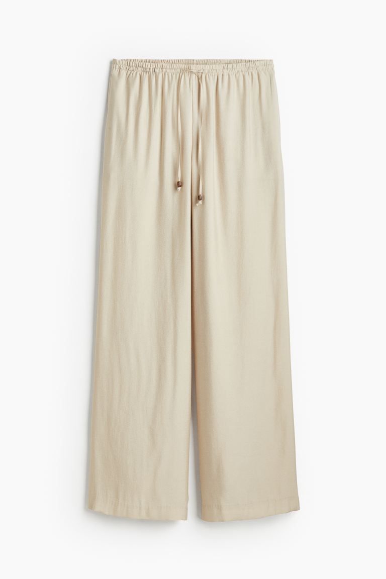 Wide-cut Pull-on Pants - Regular waist - Long - Blue/patterned - Ladies | H&M US | H&M (US + CA)
