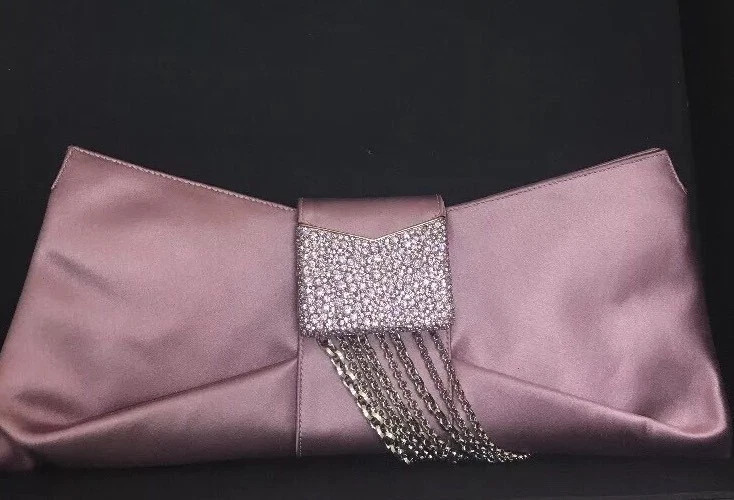 Judith Leiber Lilac Satin Clutch Swarovski Clasp Hanging Chains | eBay | eBay US