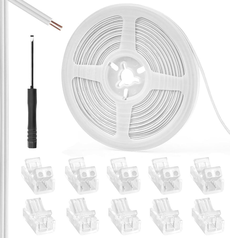 RGBZONE 10pcs 2-Pin 8mm LED Strip to Wire Connectors and 10m/32.8ft 2 Pin Extension Wire for Wate... | Amazon (US)