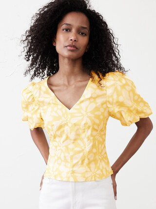 Bubble-Sleeve Seamed Poplin Top | Banana Republic Factory