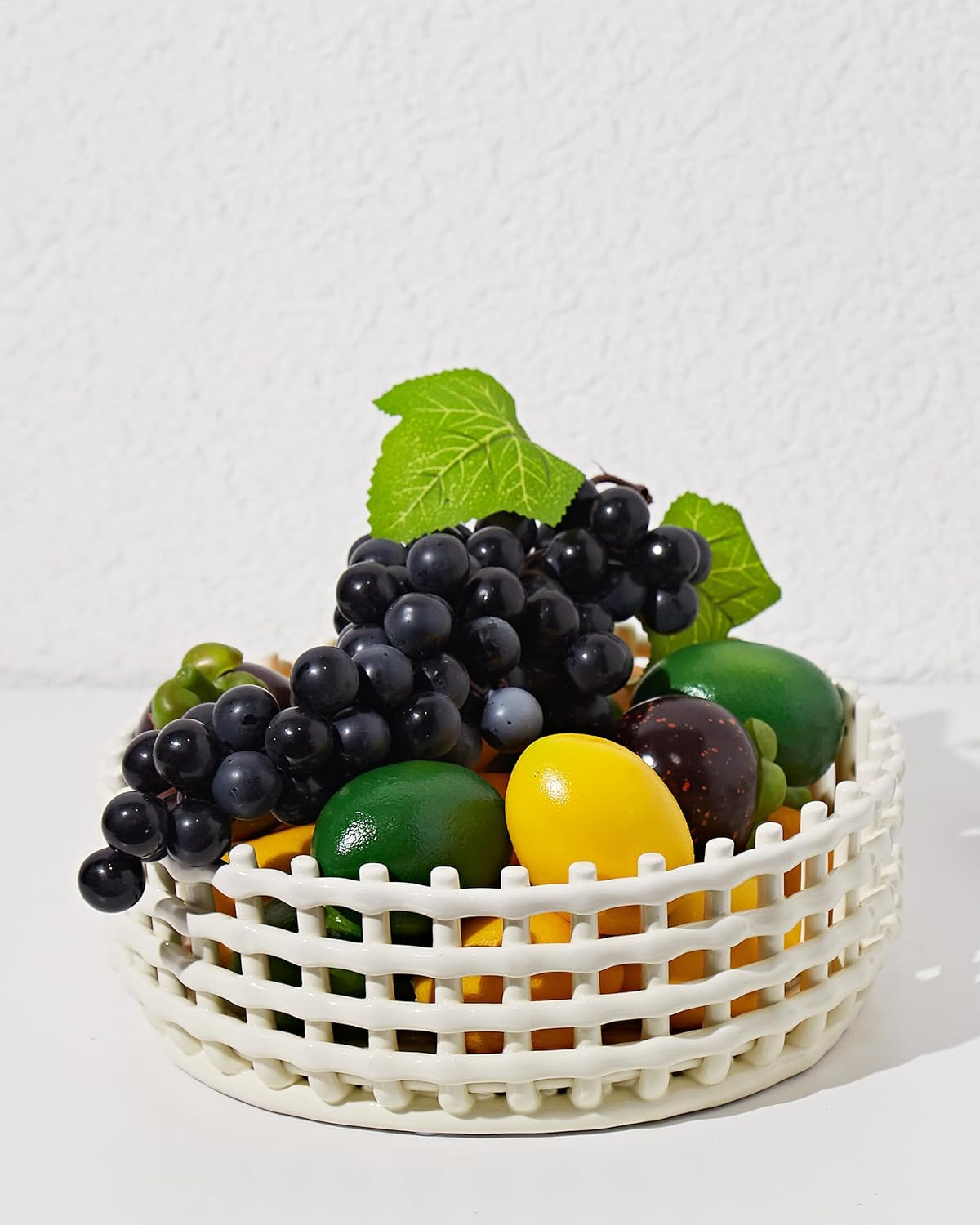 UPWOIGH Large Beige Circular Glazed Ceramic Fruit Basket Bowl, 10.8x3.85in Big Modern Table Decor... | Amazon (US)