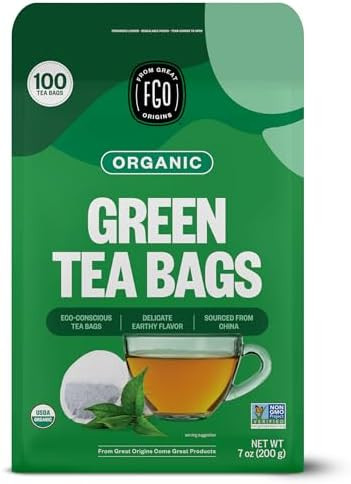 FGO Organic Green Tea, 100 Count Eco-Conscious Tea Bags, Caffeinated, Resealable Pouch, Packaging... | Amazon (US)