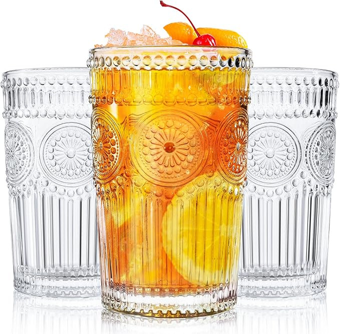 Kingrol 6 Pack 12 oz Romantic Water Glasses, Premium Drinking Glasses Tumblers, Vintage Glassware... | Amazon (US)