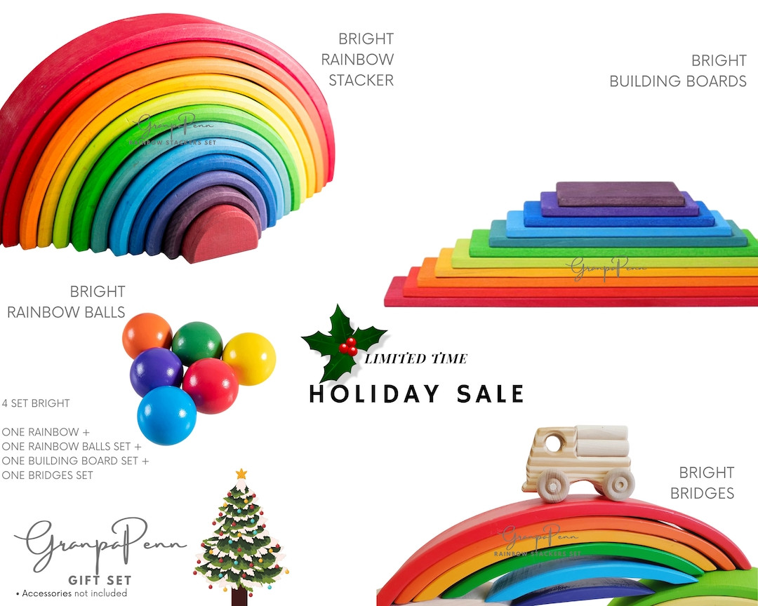 Bright Wooden Rainbow Stacker: Waldorf Montessori Toy | Etsy (US)