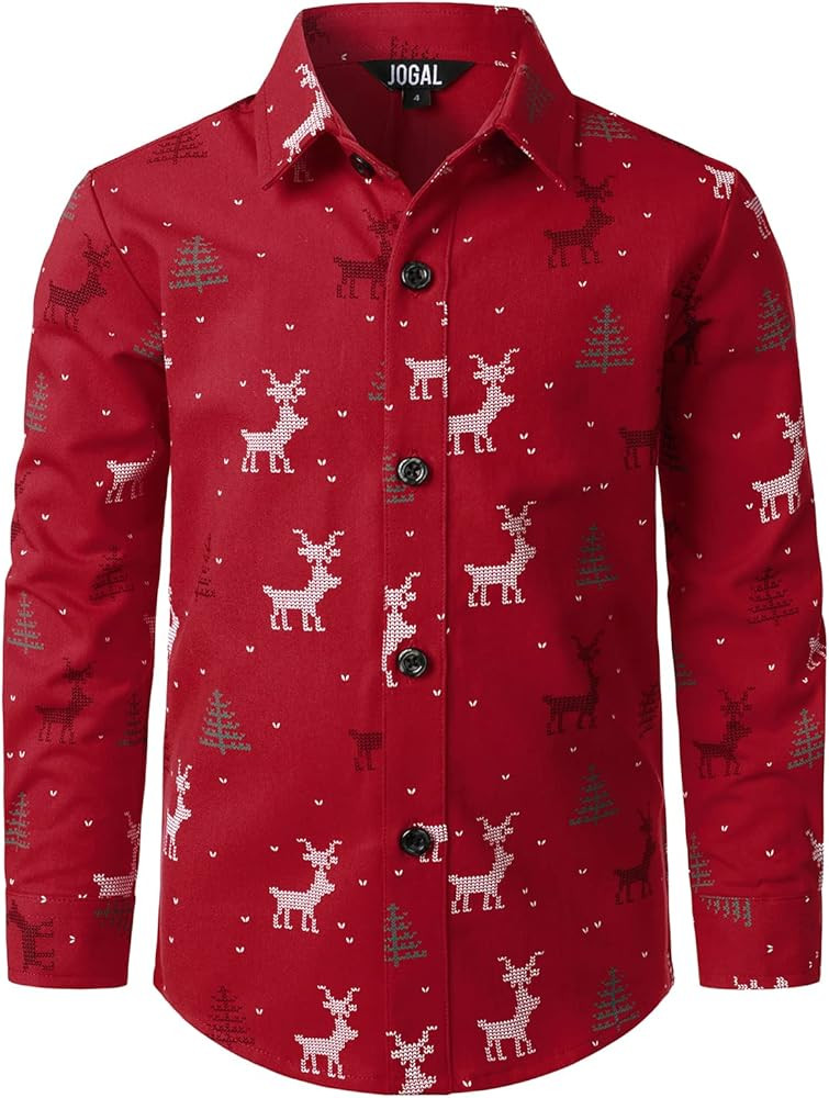 JOGAL Big Boys Girls Christmas Shirts Santa Claus Party Long Sleeve Button Down Shirts for 6-16 Y... | Amazon (US)