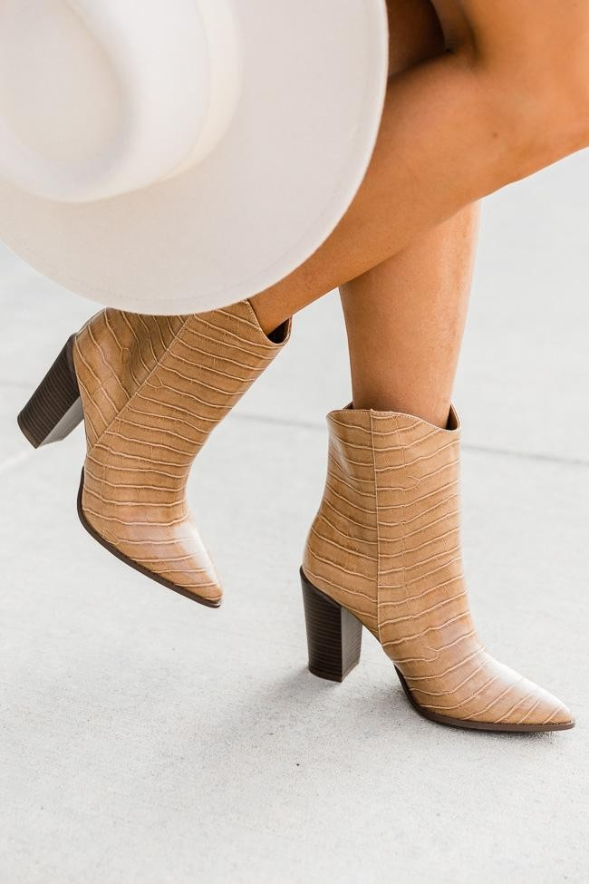Yasmine Brown Snakeskin Booties | The Pink Lily Boutique