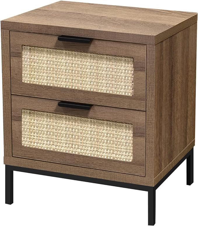 Giluta Mid Century Nightstand with 2 Natural Rattan Drawers, Modern Wood Side Table Farmhouse Bed... | Amazon (US)