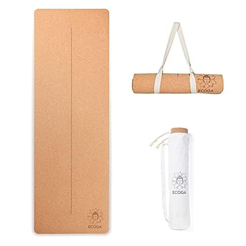 ECOGA Premium Cork Yoga Mat With Alignment Marks - 5mm Thick Hot Yoga Mat Non Slip with Natural Rubber Base - Eco-friendly Non Toxic Yoga Mat for Gym & Stretching - Includes Yoga Mat Strap and Bag | Amazon (US)