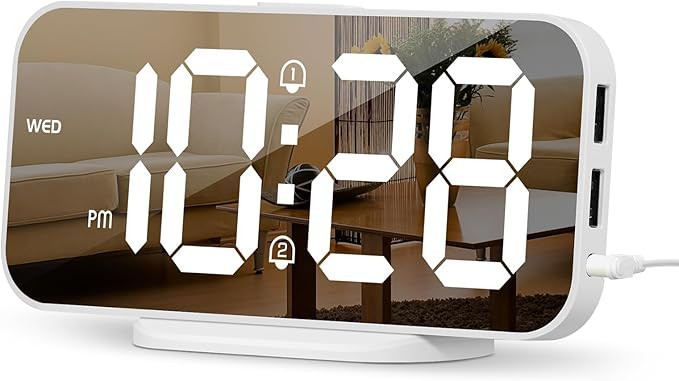 ALANAS Digital Alarm Clock for Bedrooms, Dual Alarms with Snooze, Big LED Mirror Display, 4-Level... | Amazon (US)
