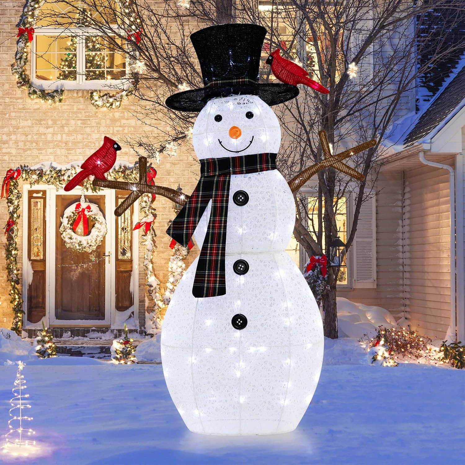 Tangkula 4.2 FT Lighted Christmas Snowman with Redbirds, Pre-Lit Snowman Ornament Christmas Decoration with Cold White LED Lights, Stakes, Outside Xmas Yard Decor, Xmas Indoor Outdoor Holiday Decor | Amazon (US)