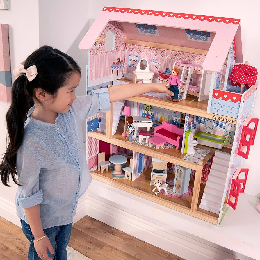 KidKraft Chelsea Doll Cottage Wooden Dollhouse with 16 Accessories, Working Shutters, for 5-Inch ... | Amazon (US)