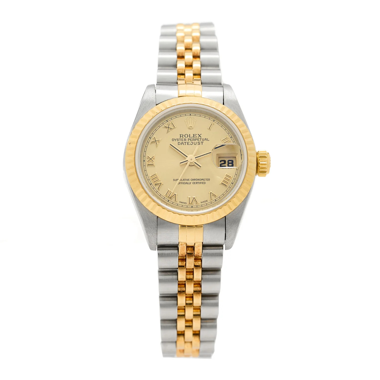 Stainless Steel 18K Yellow Gold 26mm Oyster Perpetual Datejust Watch Champagne Roman 69173 | FASHIONPHILE (US)