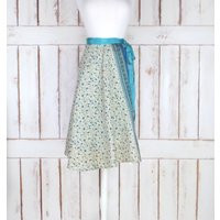 Vintage Blue/Ivory Indian Floral Print Reversible Wrap Skirt | Etsy (US)