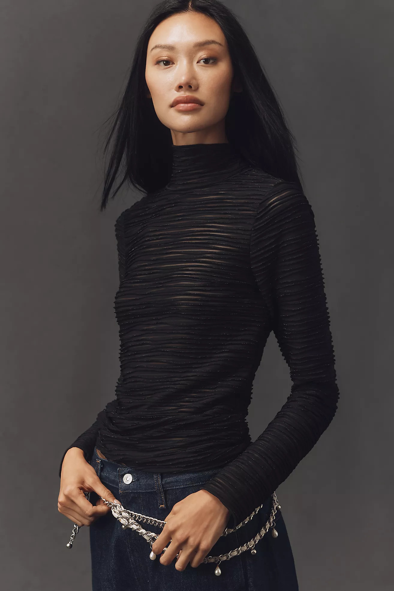 Pilcro Metallic Textured Turtleneck Top | Anthropologie (US)