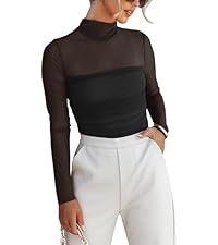 REORIA Women’s Trendy Sexy Mock Turtle Neck Long Sleeve Sheer Mesh Ruched Going Out Bodysuits T... | Amazon (US)