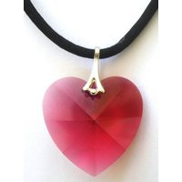 Red Crystal Heart Necklace On Black Cord By Bjcrystalgifts Using Swarovski | Etsy (US)