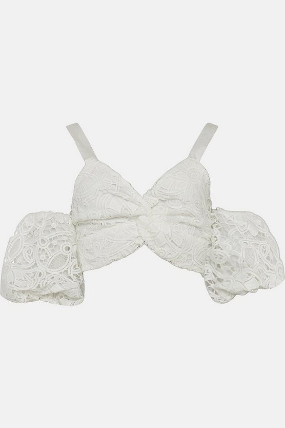 Crochet Lace Puff Sleeve Tie Shoulder Top | Coast (UK)