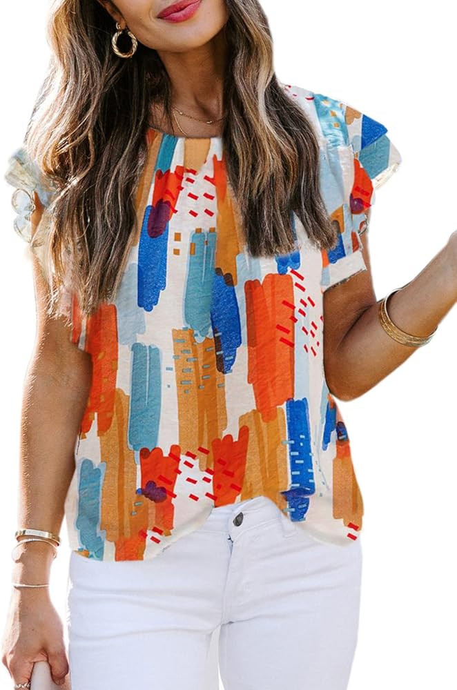 Diukia Women's Summer Cute Ruffle Tank Tops Flowy Chiffon Lined Sleeveless Shirts Blouses | Amazon (US)