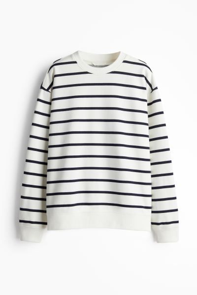 Sweatshirt - Round Neck - Long sleeve - White/navy blue striped - Ladies | H&M US | H&M (US + CA)