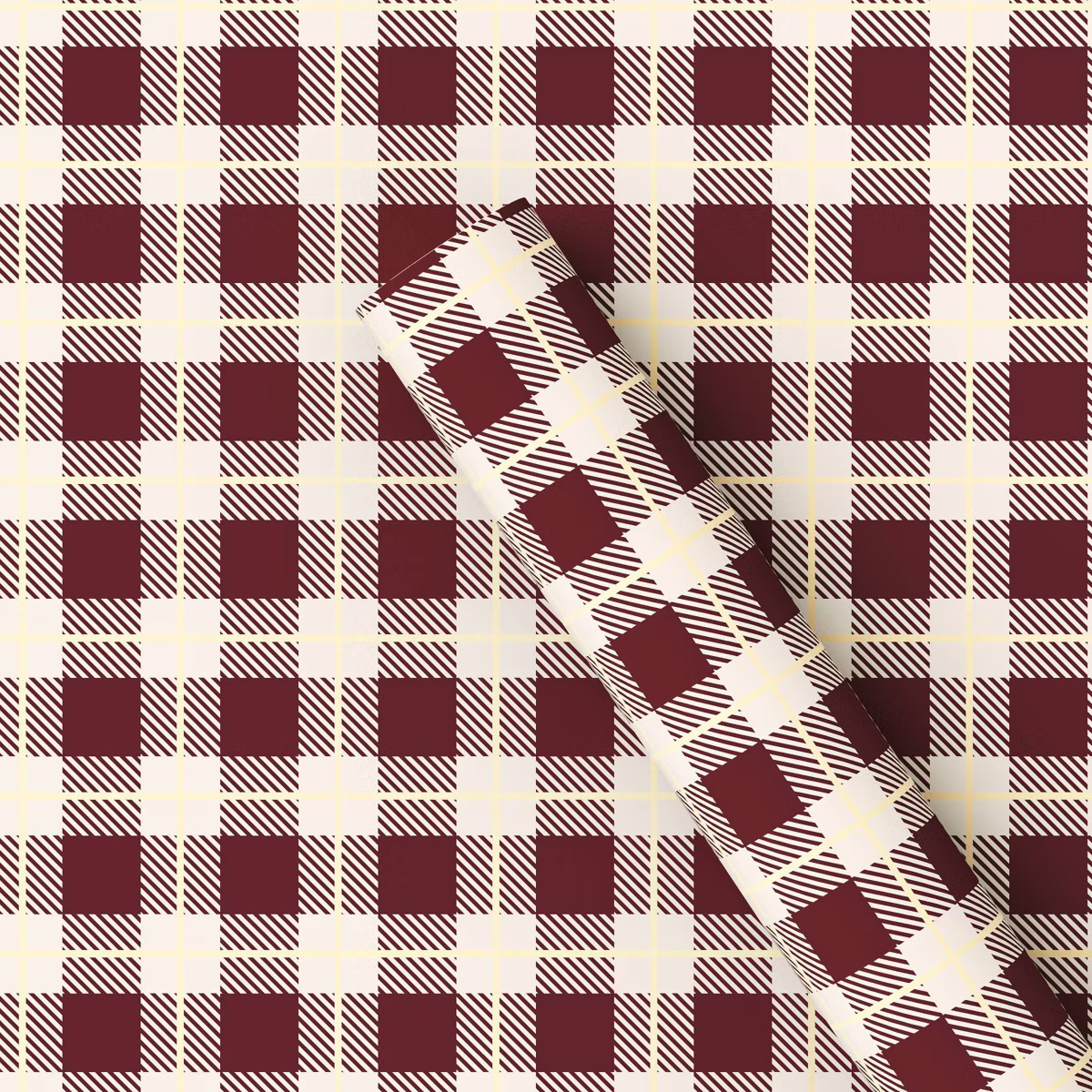 20 sq ft Plaid Christmas Gift Wrap Red/White/Gold - Wondershop™: FSC Certified, Classic Pattern... | Target
