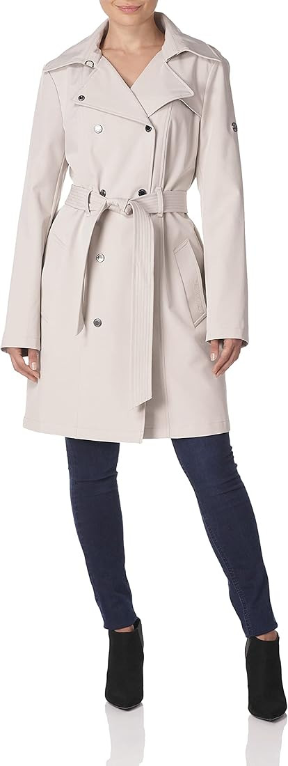 Calvin Klein Women's Double Breasted Belted Rain Jacket with Removable Hood | Amazon (US)