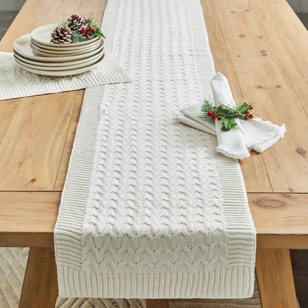 Better Homes & Gardens Cable Knit Cotton 14" x 72" Table Runner, Ivory - Walmart.com | Walmart (US)