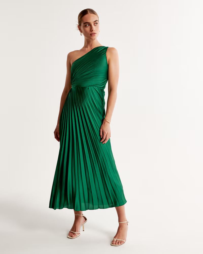 Women's The A&F Giselle Pleated One-Shoulder Maxi Dress | Women's | Abercrombie.com | Abercrombie & Fitch (US)