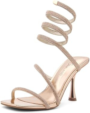 Shoe Land Women’s Rhinestone Dress Heels, Spiral Ankle Wrap Stiletto Sandals, Square Open Toe C... | Amazon (US)