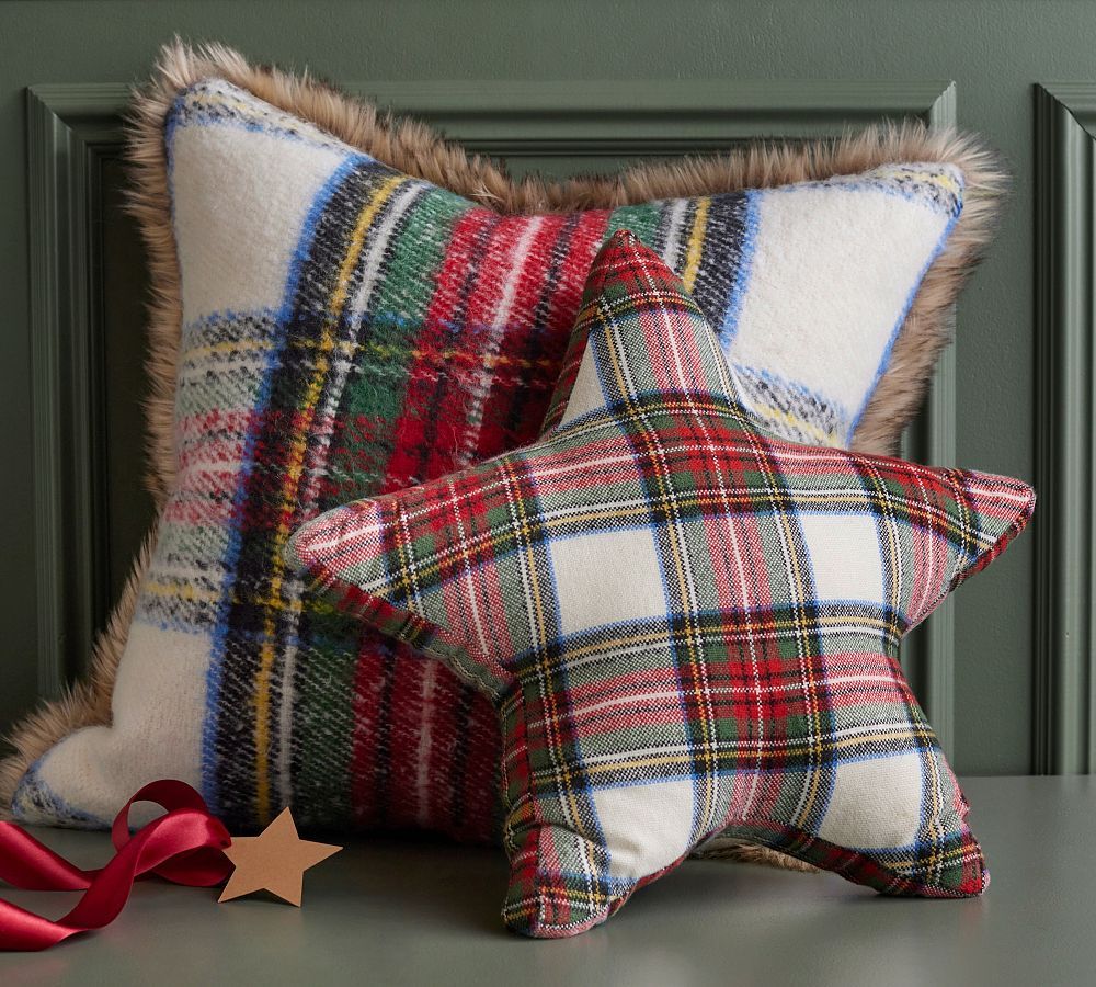 Stewart Plaid with Faux Fur Back Pillow | Pottery Barn (US)