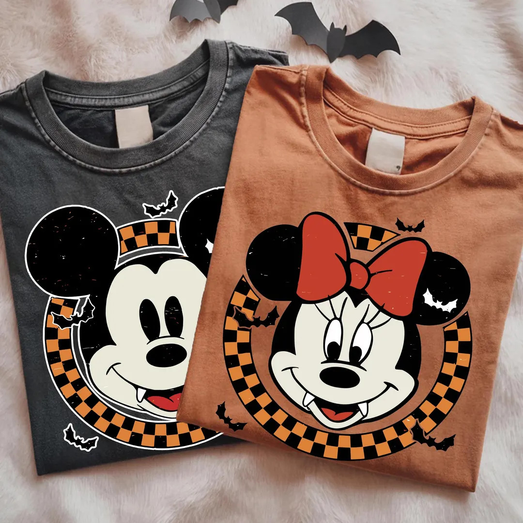 Cute Disney Halloween Checkered Characters T-shirt, Disney Spooky Mickey and Friends Checkered Sh... | Etsy (US)