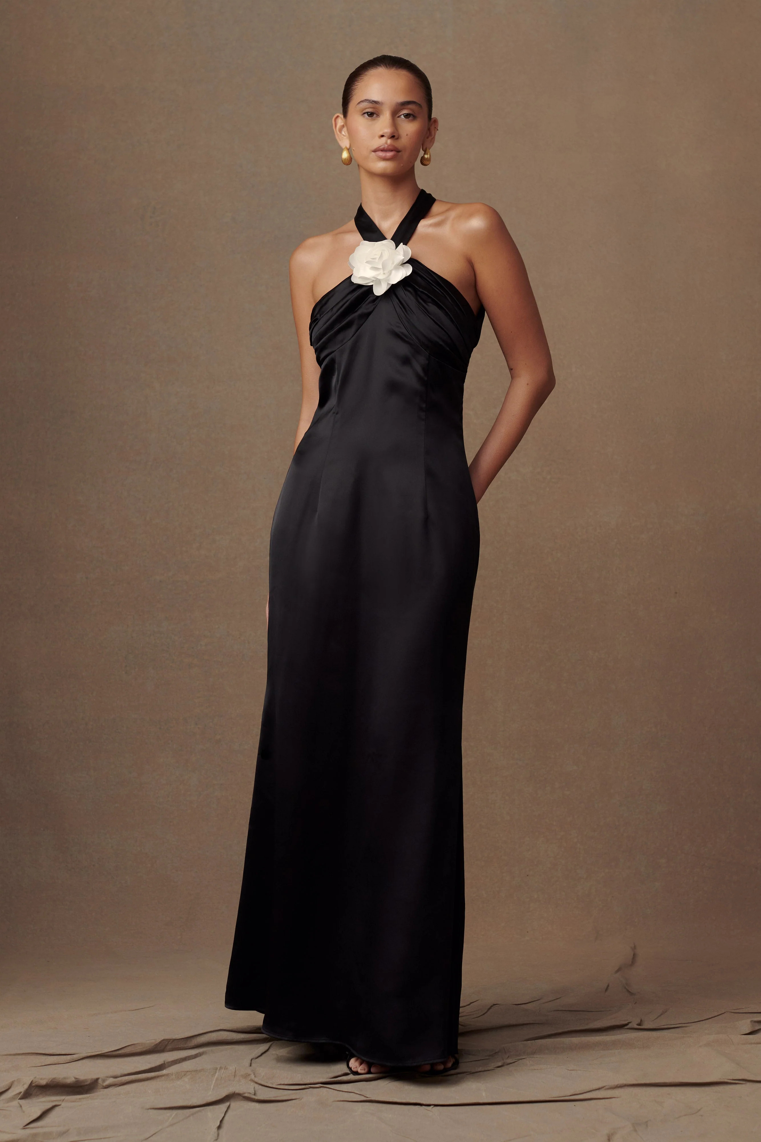 Dylan Rose Halter Maxi Dress - Black | MESHKI US