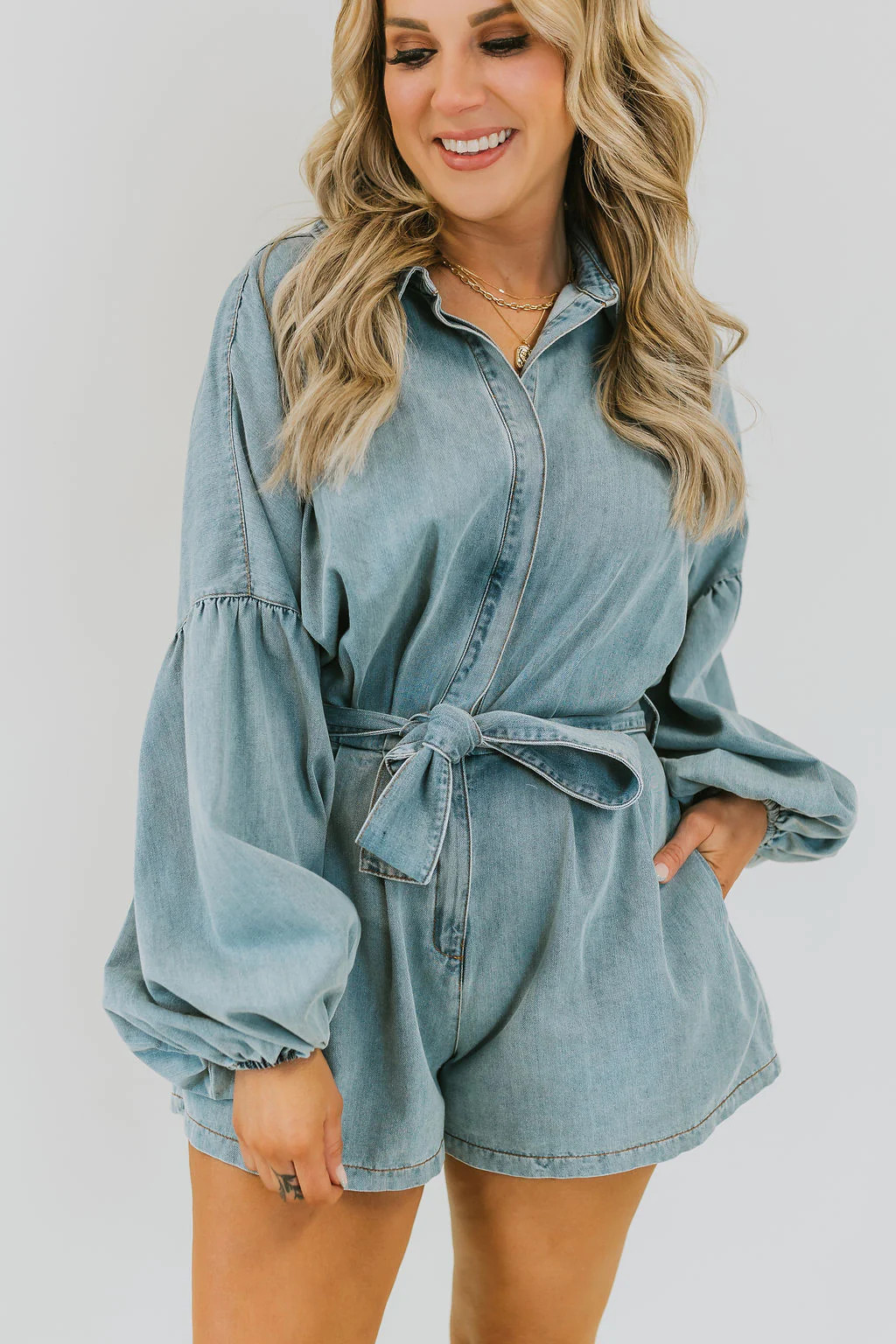Southern Girl Romper - Denim | Bates Boutique 