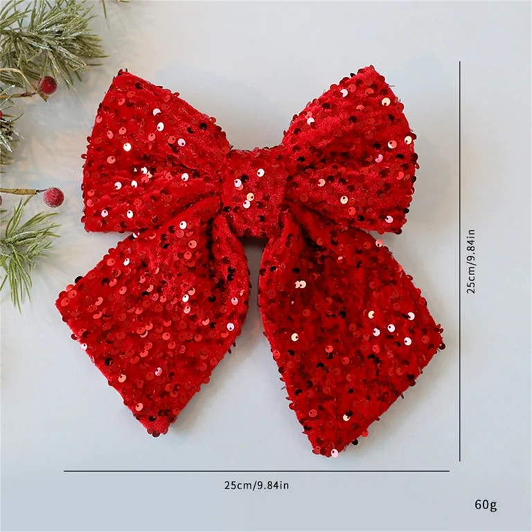 Christmas Velvet Bow 9.84in × 9.84in Sequin Fabric Christmas Bow Sparkling Bow Holiday Ornament ... | Walmart (US)