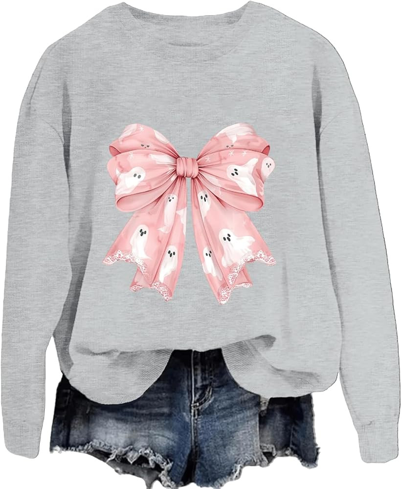 Pink Ghost Bow Coquette Halloween Sweatshirt, Pink Ghost Bow Coquette Halloween Shirt | Amazon (US)