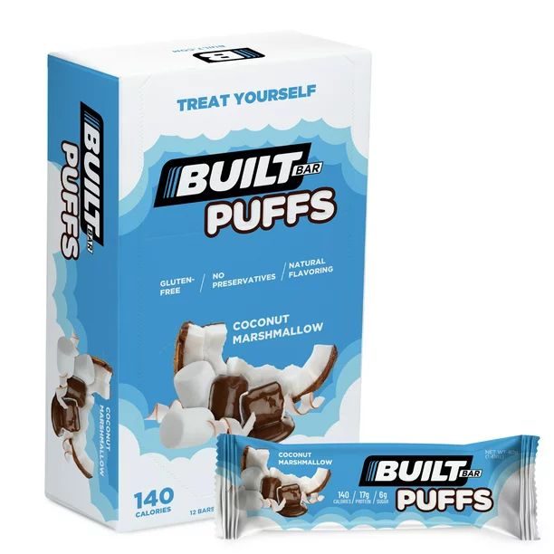 Built Bar Protein Bar, Coconut Mashmallow Puffs, Gluten Free, 1.41oz Bars, 12 Count - Walmart.com | Walmart (US)