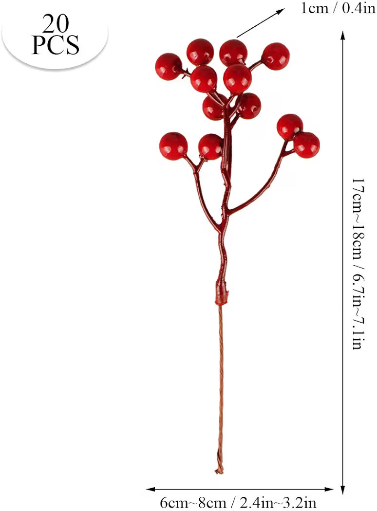 Fangoo 20 Pack 7 Inch Artificial Red Berry Picks for Christmas Tree Burgundy Red Berries Stems Ho... | Amazon (US)