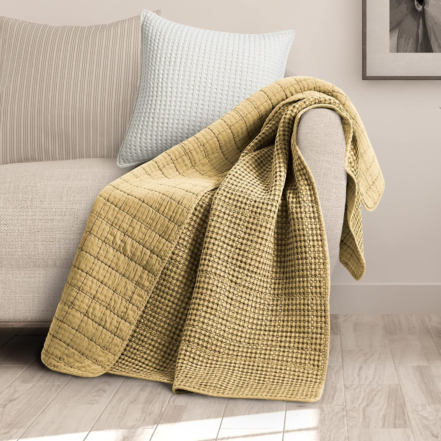 Levtex Home - Mills Waffle - Throw - Ochre Cotton Waffle - Throw Size 50 x 60in. | Amazon (US)