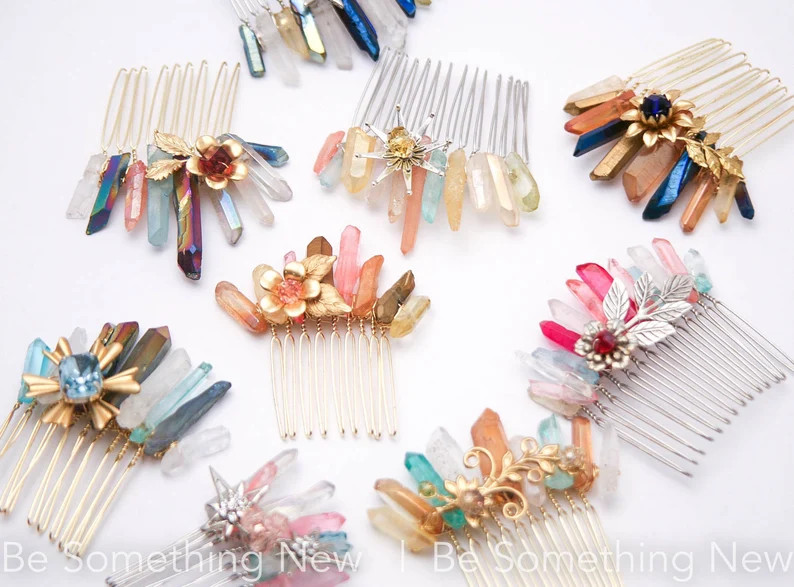 Quarts Crystal Hair Combs in Soft Colors With Gold Accents | Etsy | Etsy (US)