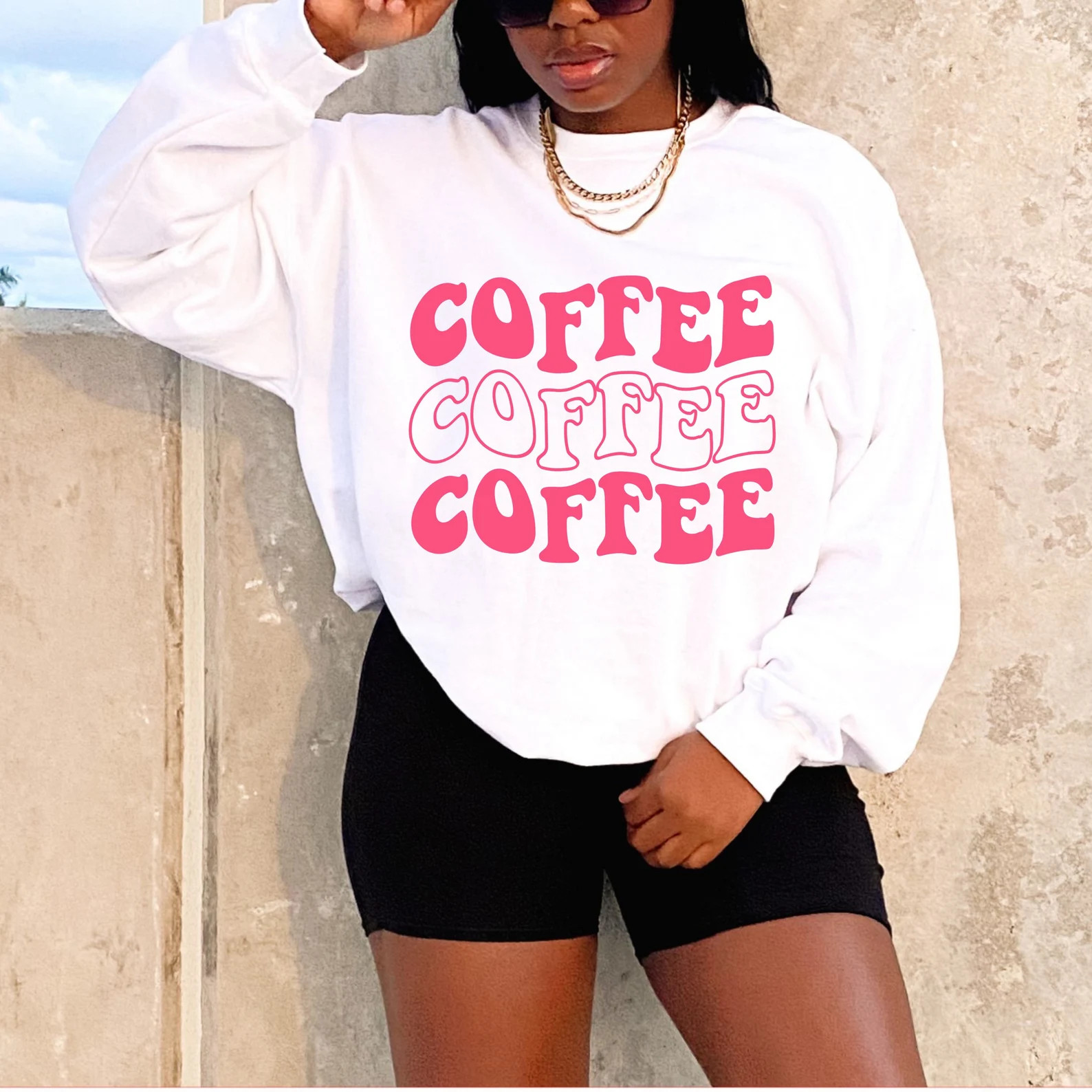 Pink Coffee Lover Sweatshirt Coffee Hoodie Retro Coffee Shirt | Etsy | Etsy (US)