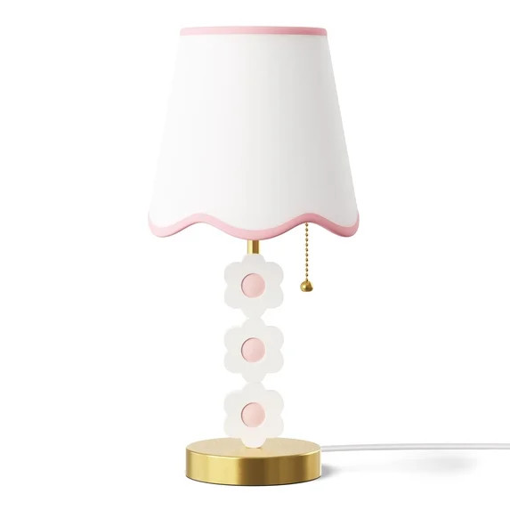 Mainstays Kids 16" Antique Brass Daisy Table Lamp with Scalloped White Shade | Walmart (US)