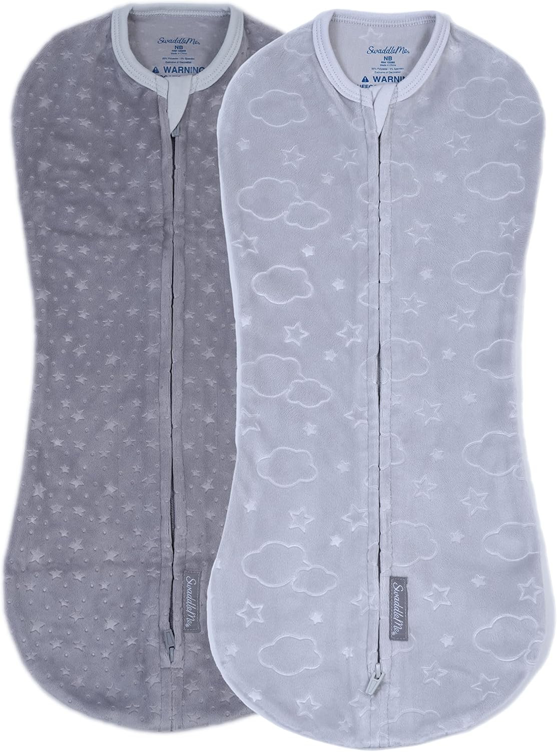 SwaddleMe by Ingenuity Compression Baby Swaddle Pod in Velboa, Two-Way Zipper for Easy Diaper Changes, Improves Sleep & Calms Startle Reflex, 0-2 Months, 1.0 TOG, 2-Pack - Clouds & Stars | Amazon (US)