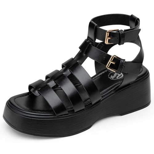 Trary Black Platform Sandals, Black Chunky Sandals, Black Gladiator Flatform Sandals, Size 9.5 | Amazon (US)
