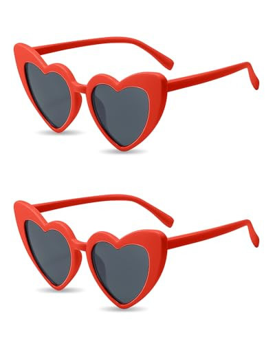 PLULON 2 Pairs Heart Sunglasses for Women, Heart Love Shaped Glasses Vintage Red Sunglasses Retro Lovely Fashion Cute Sun Glasses Suitable for Bachelorette Party Favors | Amazon (US)
