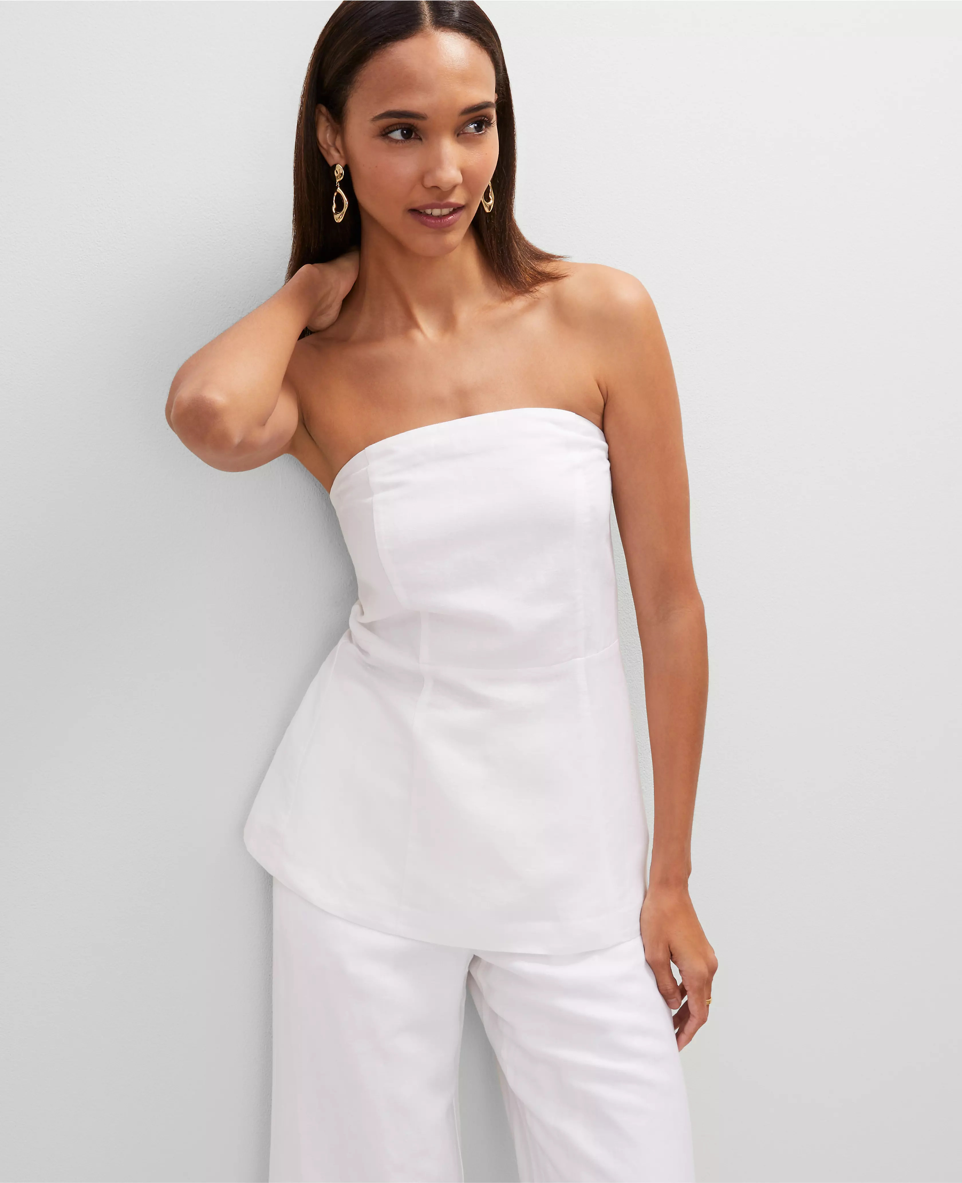 Strapless Linen Blend Tunic Top | Ann Taylor