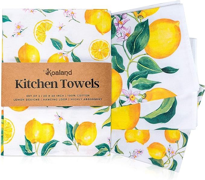 KOALAND Flour Sack Towels, Set of 3 Oversized Tea Towels for Kitchen with Printed Lemon Designs, ... | Amazon (US)